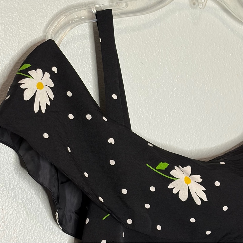 Karl Lagerfeld Romper Scoop Neck 6 Black White Off Shoulder Strap Wide Leg Crop - Picture 4 of 8